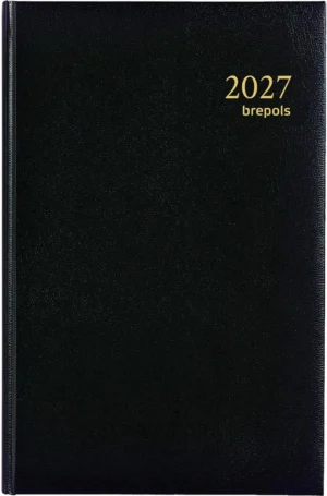 Brepols Saturnus Lima kantooragenda 2027 in zwart kunstleder, 133 × 210 mm