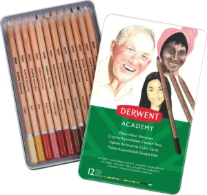 Derwent aquarelpotlood Academy , blik van 12 stuks in geassorteerde huidtinten — aquarelverf
