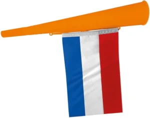 Oranje toeter, met vlag — feestartikel