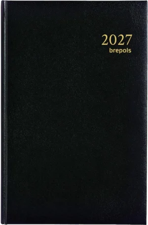 Brepols Saturnus Lima kantooragenda 2027 in zwart kunstleder, 133 × 210 mm
