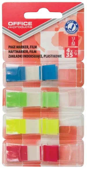 OFFICE products index, 12 x 43 mm, geassorteerde kleuren, blister van 4 x 35 tabs — tabs - markeren
