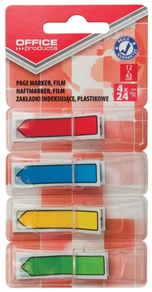 OFFICE products index, 12 x 43 mm, geassorteerde kleuren, blister van 4 x 24 tabs — tabs - markeren