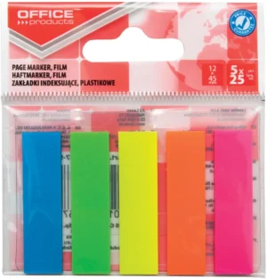 OFFICE products index, 12 x 45 mm, ophangzakje van 5 x 25 tabs, geassorteerde kleuren — tabs - markeren