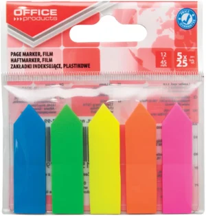 OFFICE products index pijltjes, 12 x 45 mm, ophangzakje van 5 x 25 tabs, geassorteerde kleuren — tabs - aanwijzen