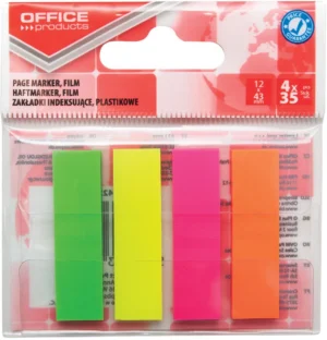 OFFICE products index, 12 x 43 mm, geassorteerde neonkleuren, ophangzakje van 4 x 35 tabs — tabs - markeren
