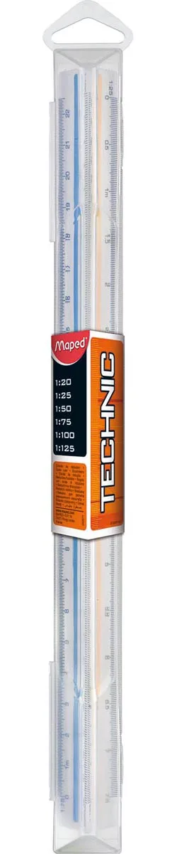 Maped driekantige schaallat, schaalverdeling 1:20, 1:25, 1:50, 1:75, 1:100, 1:125, oranje — detail 2