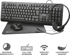 Trust Primo 4-in-1 Home Office Set met headset, toetsenbord (qwerty), muis en muismat — detail 2