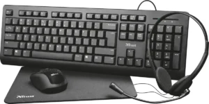 Trust Primo 4-in-1 Home Office Set met headset, toetsenbord (qwerty), muis en muismat — webcam