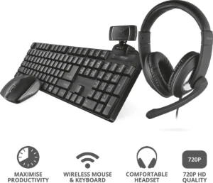 Trust Qoby 4-in-1 Home Office Set met Webcam, headset, toetsenbord (azerty) en muis — detail 2