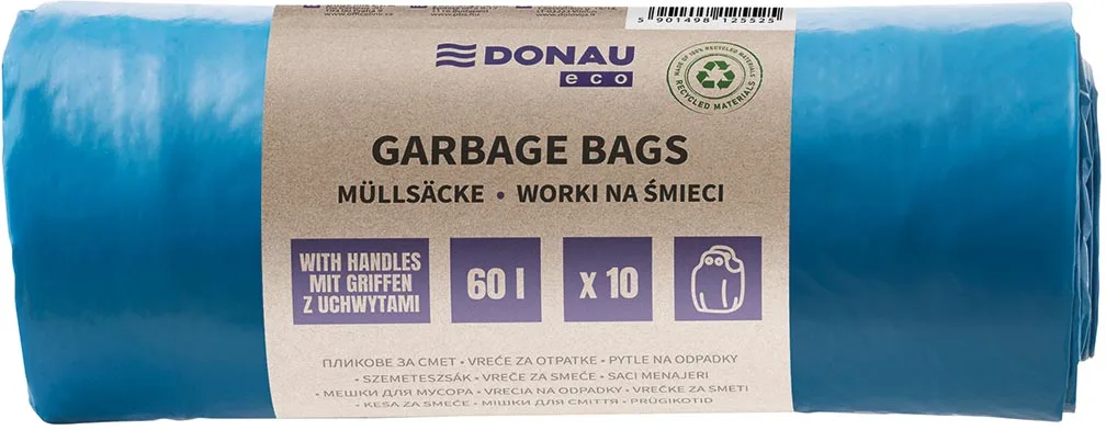DONAU ECO vuilniszak, LDPE, 30 micron, 60 liter, blauw, rol van 10 stuks — toebehoren voor vuilnisbakken