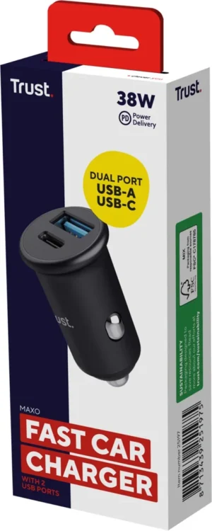 Trust Maxo snelle autolader, 38 W, 1 x USB-A en 1 x USB-C — detail 2