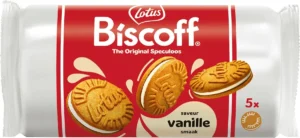 Lotus Biscoff gevulde speculoos, display van 16 stuks met 5 koekjes, 50 g, vanille — drank en eetwaren