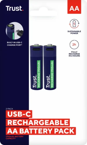 Trust USB-C herlaadbare batterijen AA, blister van 2 stuks — detail 2