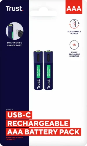 Trust USB-C herlaadbare batterijen AAA, blister van 2 stuks — detail 2