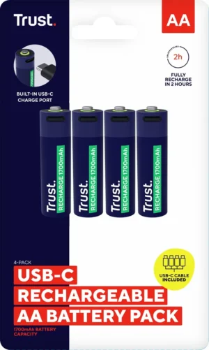Trust USB-C herlaadbare batterijen AA, blister van 4 stuks — detail 2