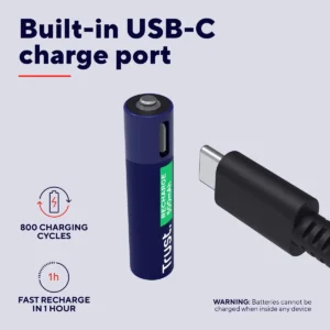 Trust USB-C herlaadbare batterijen AAA, blister van 4 stuks — detail 2