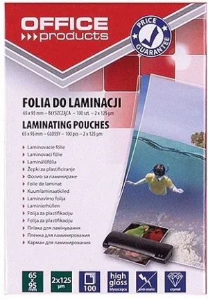 OFFICE products lamineerhoes 65 x 95 mm, 250 micron (2 x 125 micron), pak van 100 stuks — toebehoren voor lamineermachines