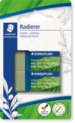 Staedtler gum Eco, olijfgroen, blister van 2 stuks — gummen voor potlood