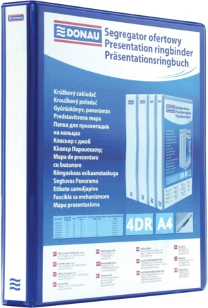 DONAU personaliseerbare ringmap, PP, ft A4, 4 D-ringen van 16 mm, blauw — personaliseerbare mappen