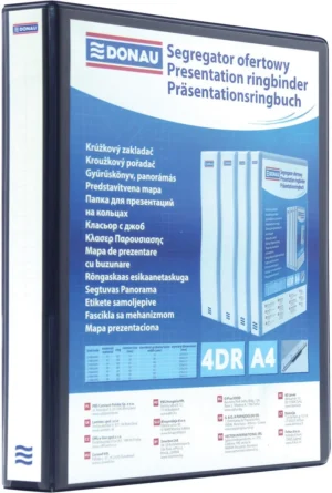 DONAU personaliseerbare ringmap, PP, ft A4, 4 D-ringen van 20 mm, zwart — personaliseerbare mappen