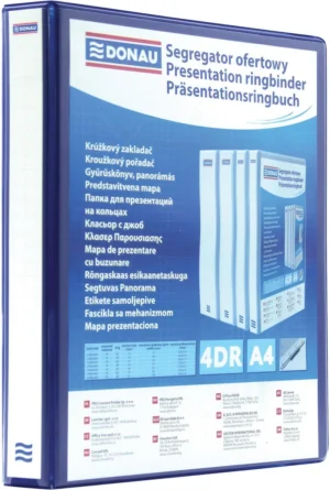 DONAU personaliseerbare ringmap, PP, ft A4, 4 D-ringen van 25 mm, blauw — personaliseerbare mappen