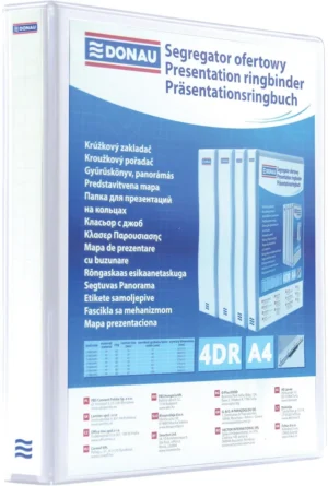DONAU personaliseerbare ringmap, PP, ft A4, 4 D-ringen van 25 mm, wit — personaliseerbare mappen