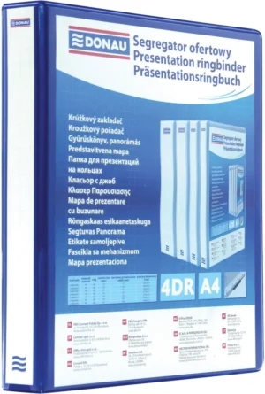 DONAU personaliseerbare ringmap, PP, ft A4, 4 D-ringen van 30 mm, blauw — personaliseerbare mappen