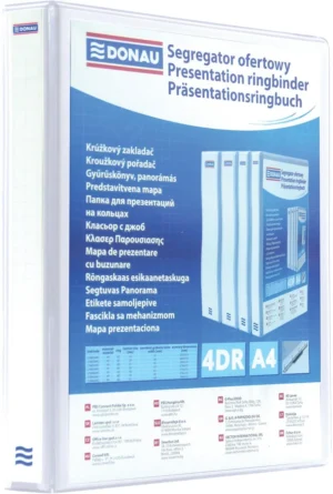 DONAU personaliseerbare ringmap, PP, ft A4, 4 D-ringen van 30 mm, wit — personaliseerbare mappen