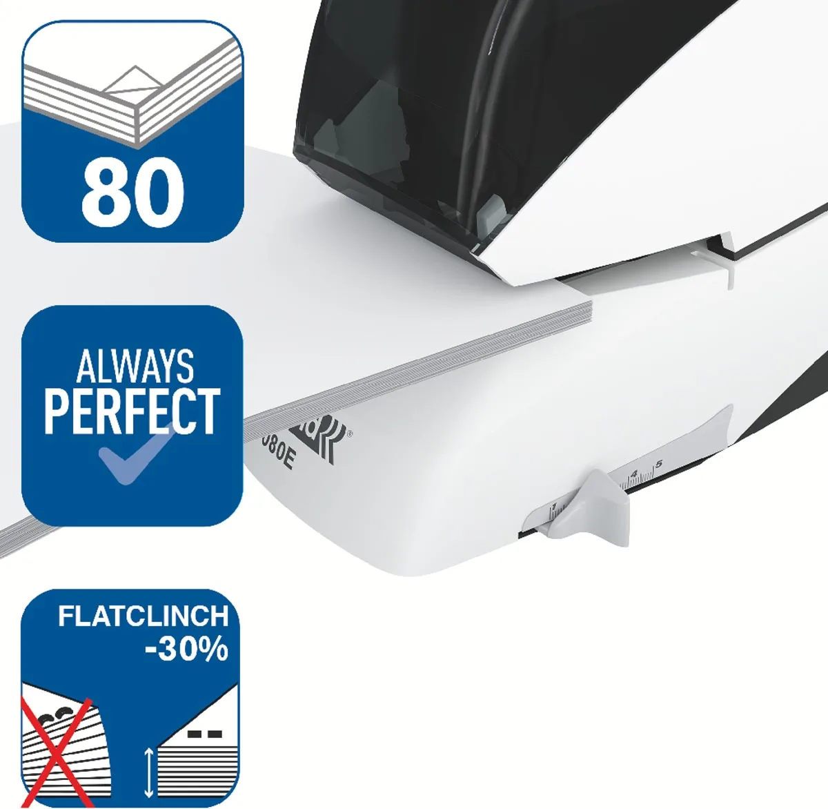 Rapid elektrische nietmachine R5080e, 80 blad, wit/zwart — detail 3