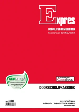 Sigel Expres kasboek, ft A4, Nederlandstalig, dupli (50 x 2 vel) — register