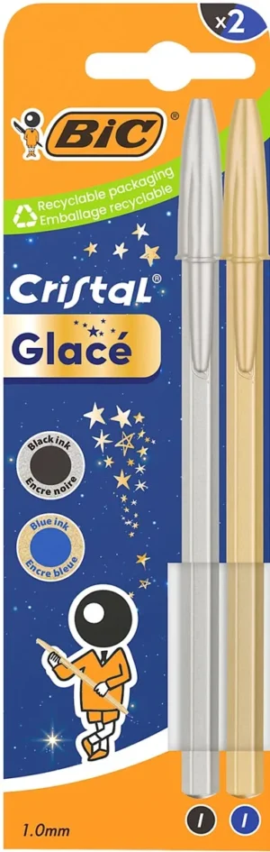 Bic balpen Cristal Glacé, blister met 2 stuks (goud en zilver)