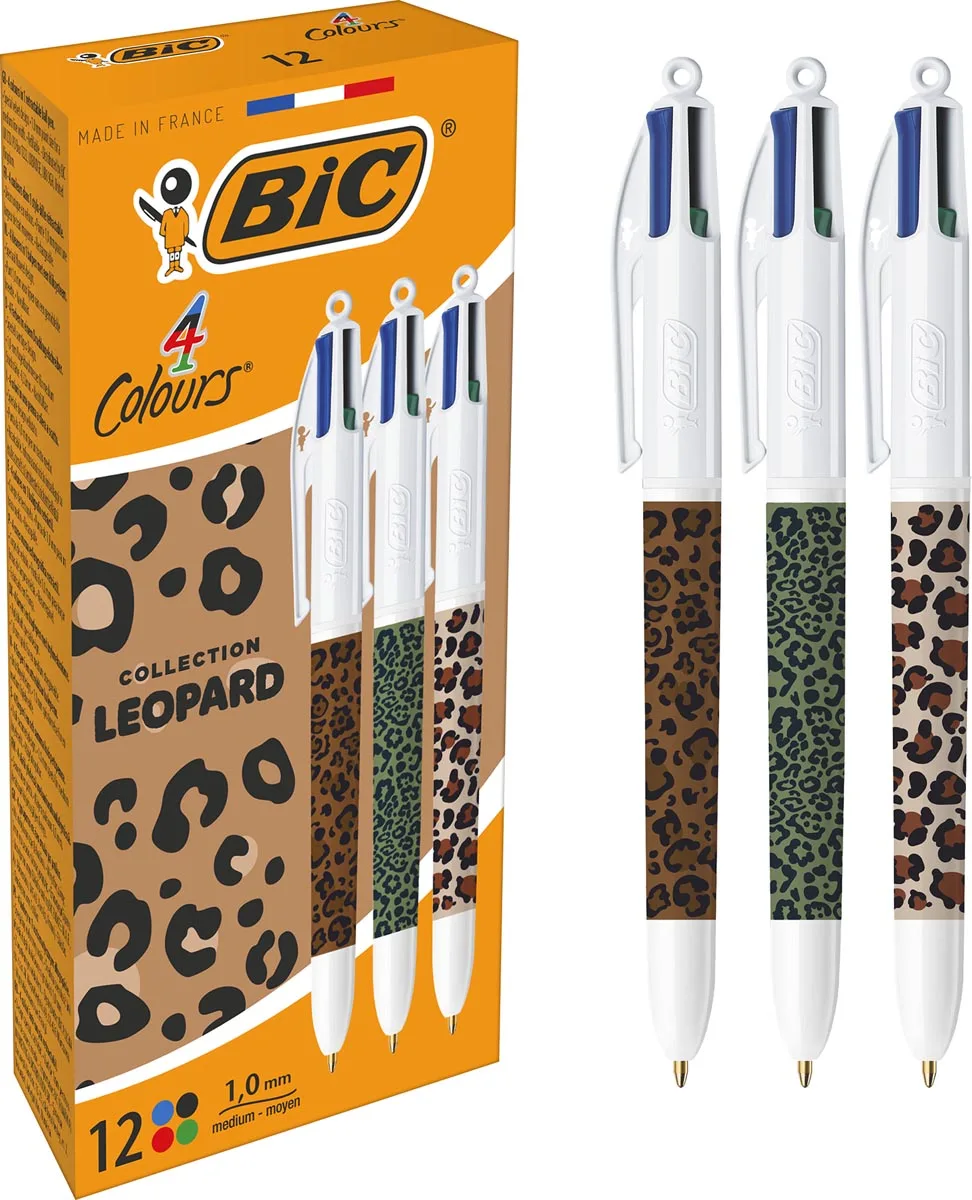 Bic 4-kleurenbalpen Leopard, doos van 12 stuks, assorti — detail 2