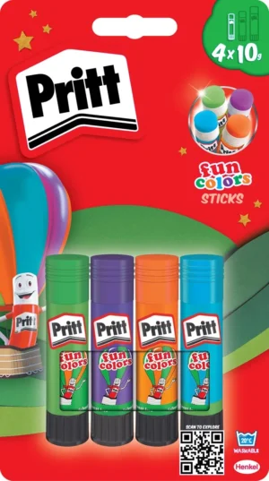 Pritt plakstift Fun Colors 10 g, blister van 4 stuks — lijm