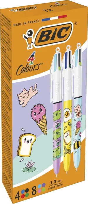 Bic 4-kleurenbalpen Kawai, doos van 12 stuks, assorti