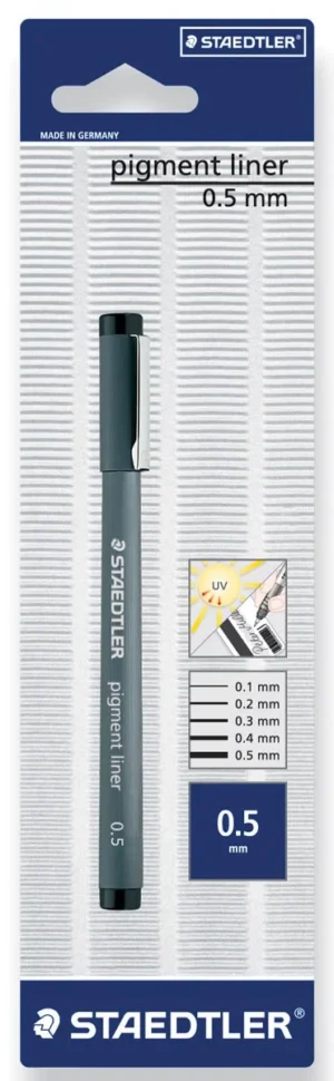 Staedtler pigment liner fineliner, ronde punt, schrijfbreedte 0,5 mm, op blister, zwart — school- en tekenfineliners