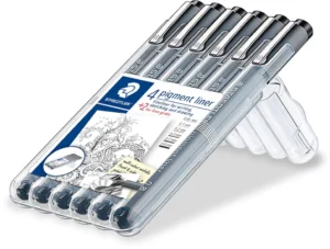 Staedtler pigment liner fineliner, ronde punt, verschillende schrijfbreedtes, etui van 4 + 2, zwart — detail 2