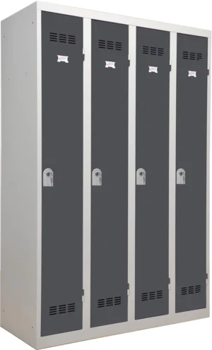 Industriële garderobekast propere industrie, 4 deuren, ft 180 x 120 cm, grijs — draaideurkast