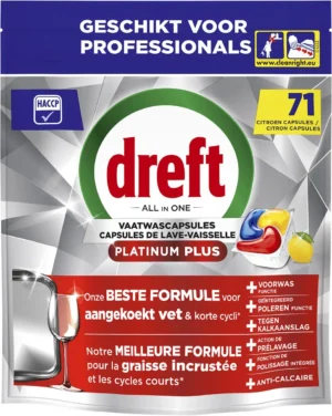 Dreft Pro Platinum Plus vaatwastabletten, Lemon, pak van 71 capsules — afwasproduct