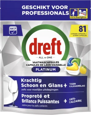 Dreft Pro Platinum vaatwastabletten, Lemon, pak van 81 capsules — afwasproduct