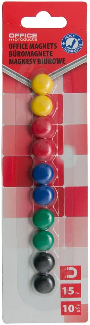 OFFICE products magneten, 15 mm, geassorteerde kleuren, blister van 10 stuks — magneet