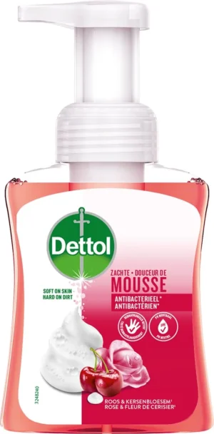 Dettol handzeep mousse, roos- en kersenbloem, flacon van 250 ml — zeepdispenser