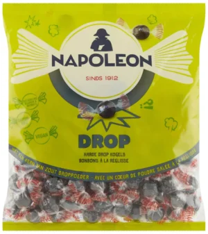 Zak Napoleon snoepjes drop van 1 kg met individueel verpakte dropkogels