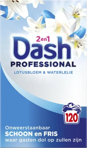 Dash Professional 2 in 1 Formula Lotusbloem & Waterlelie waspoeder, doos van 6,6 kg, 120 wasbeurten — wasproduct