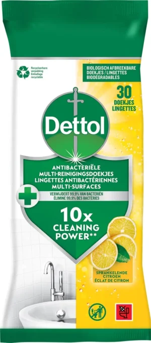 Pak Dettol reinigingsdoekjes antibacterieel met citroengeur, 30 stuks