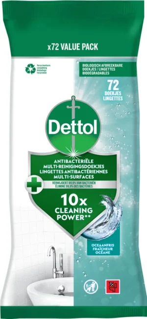 Dettol reiningsdoekjes antibacterieel, oceaanfris, pak van 72 stuks — reinigingsproduct