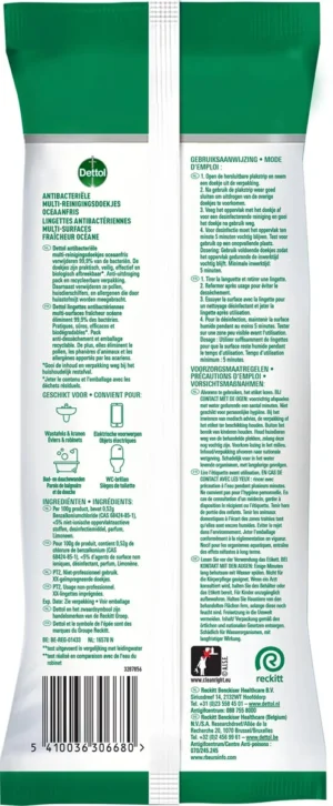 Dettol reiningsdoekjes antibacterieel, oceaanfris, pak van 110 stuks — detail 2