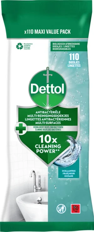 Dettol reiningsdoekjes antibacterieel, oceaanfris, pak van 110 stuks — reinigingsproduct