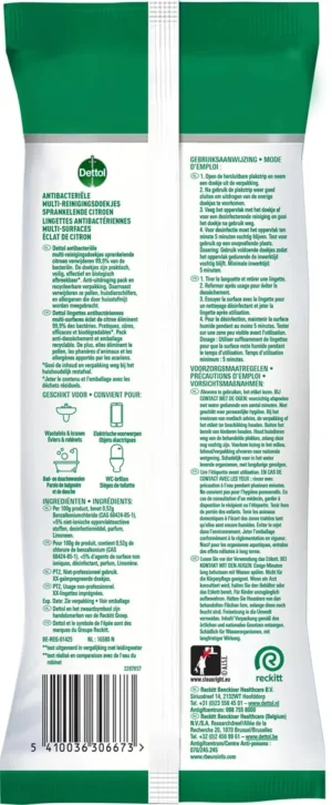 Dettol reiningsdoekjes antibacterieel, citroen, pak van 110 stuks — detail 2