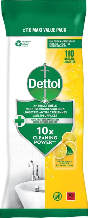 Dettol reiningsdoekjes antibacterieel, citroen, pak van 110 stuks — reinigingsproduct