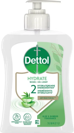 Dettol handzeep Hydrate, aloë vera en bamboe, flacon van 250 ml — zeepdispenser